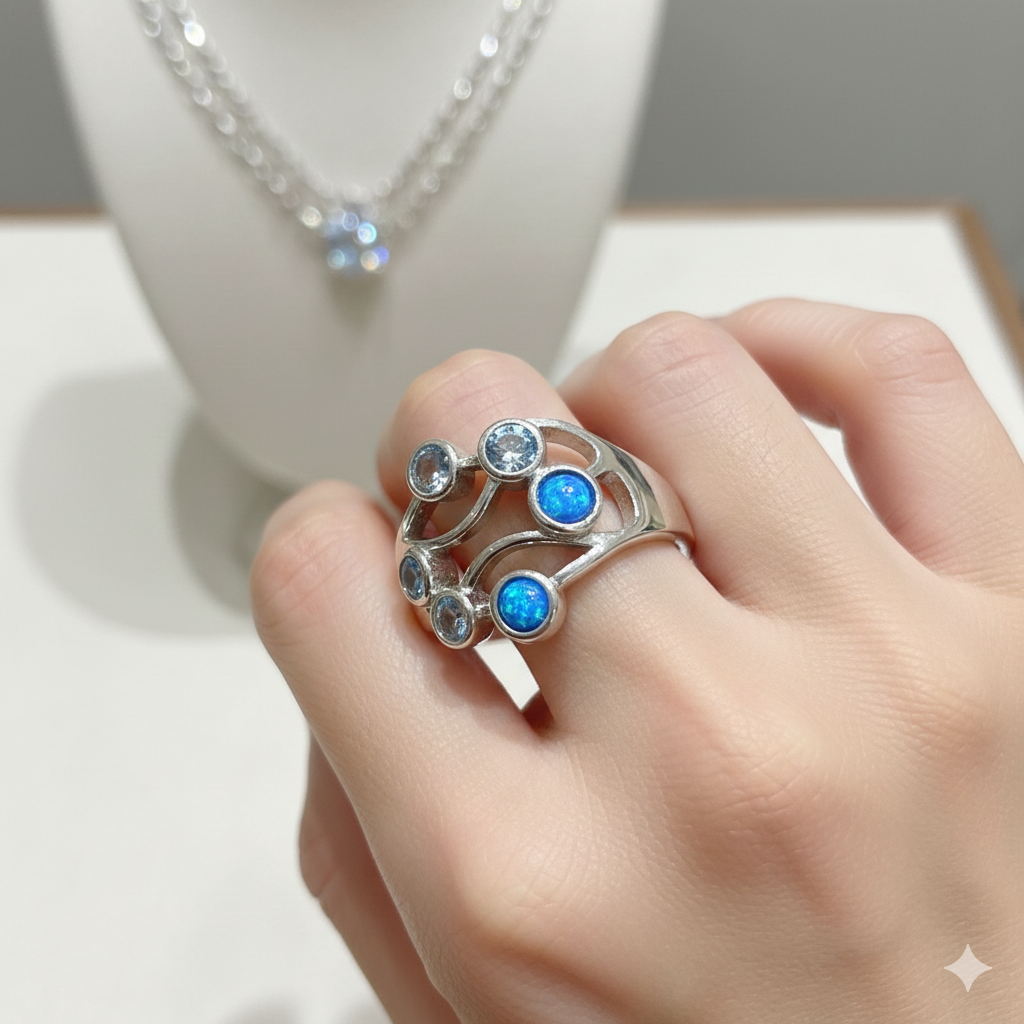 Sterling Silver Blue Opal Ring RCZ0559601