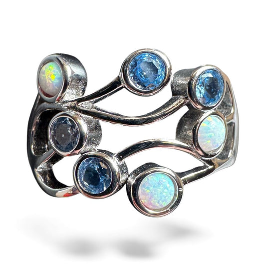 Sterling Silver White-Blue Opal Ring RCZ0559602