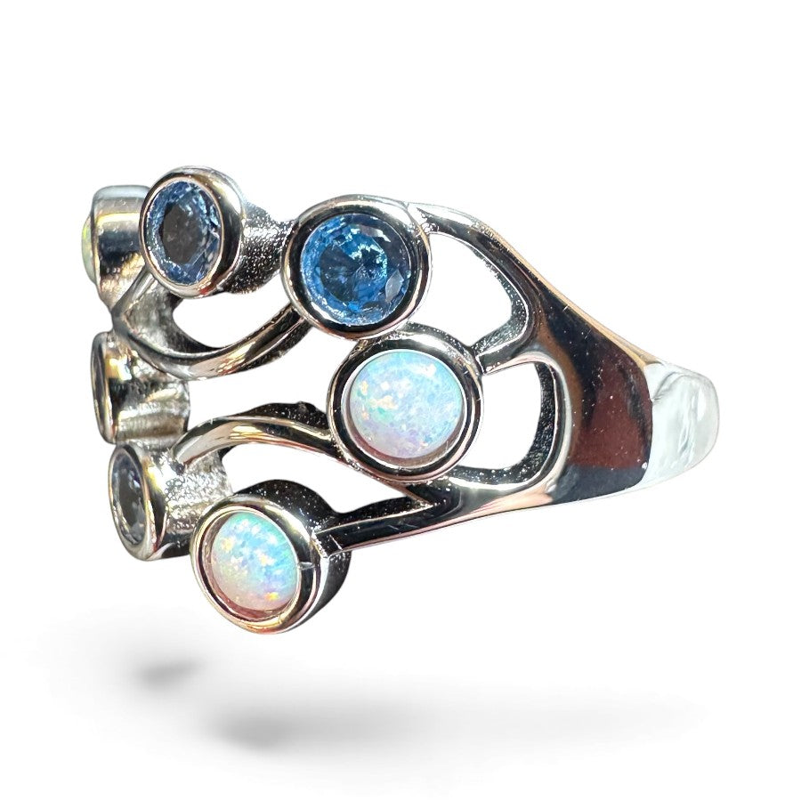 Sterling Silver White-Blue Opal Ring RCZ0559602