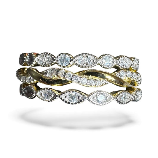 Sterling Silver Three Yellow Ring RCZ10067