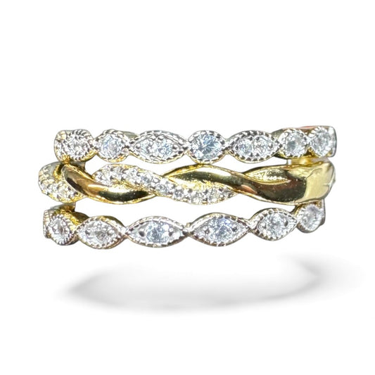 Sterling Silver Three Yellow Ring RCZ10067