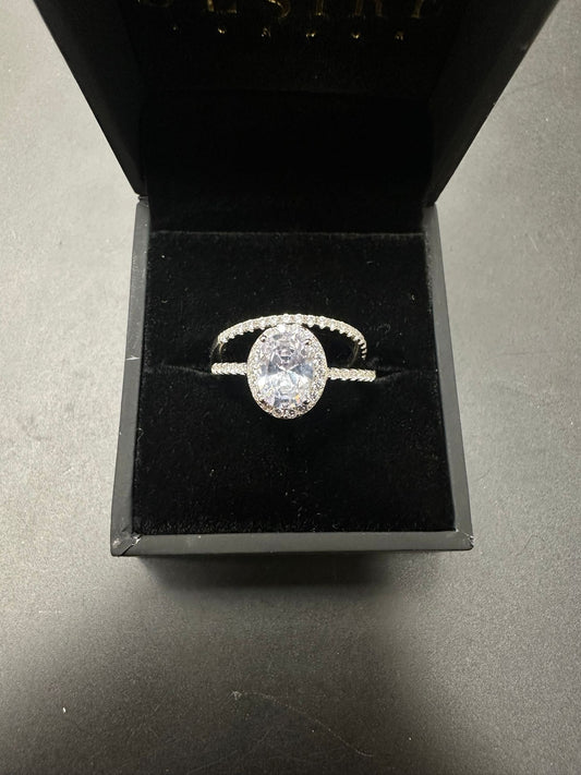 Sterling Silver Double Ring CZ Stone RCZ215.2