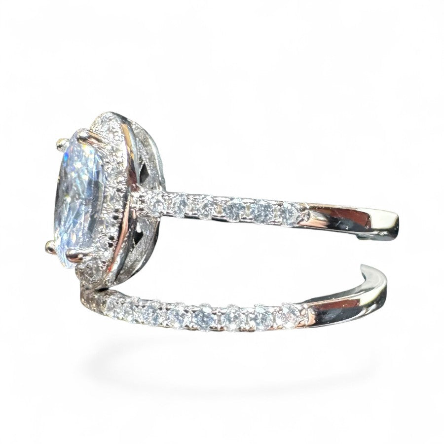 Sterling Silver Double Ring CZ Stone RCZ215.2