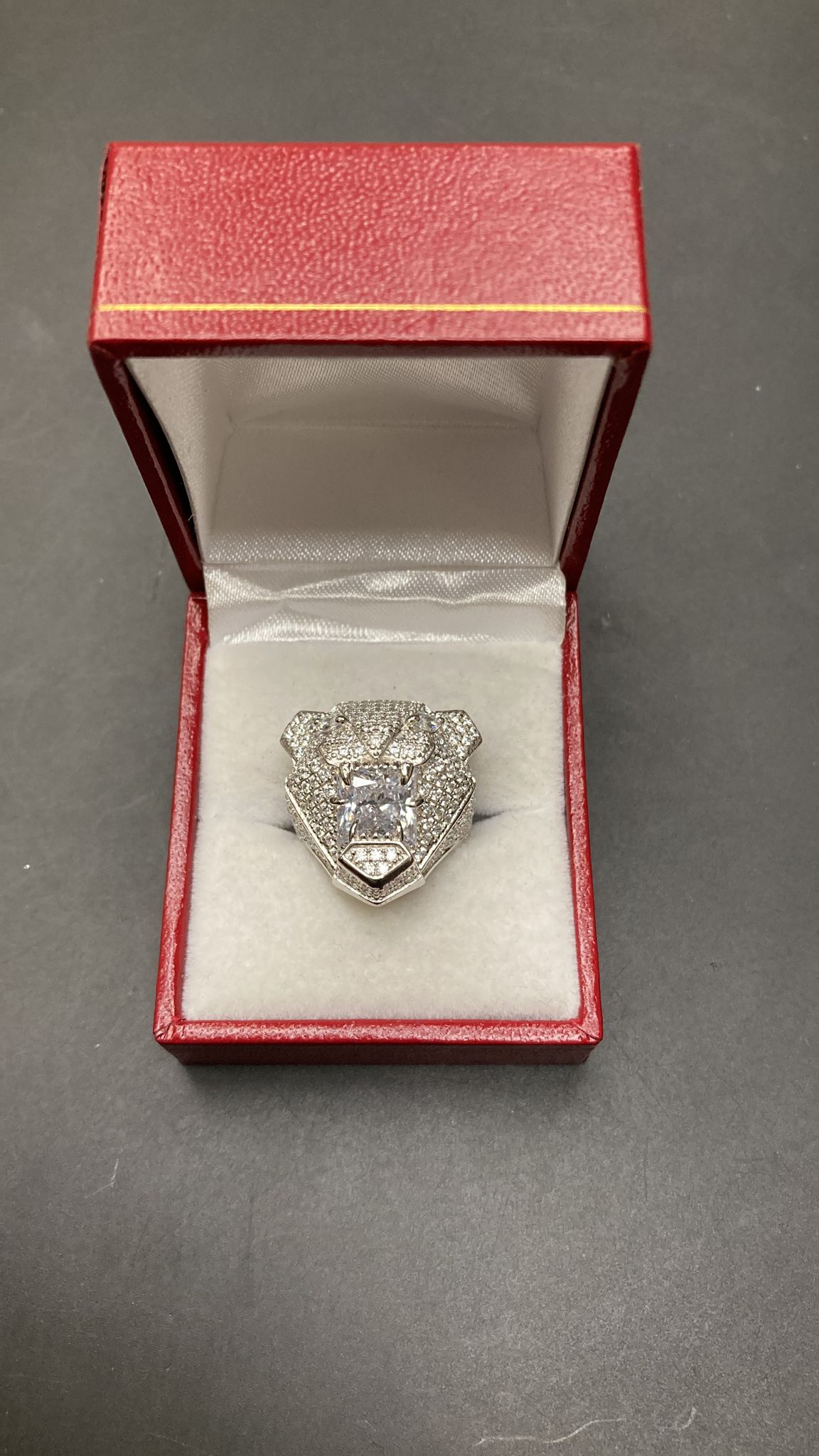 Sterling Silver Tiger Ring CZ Stone RCZ3357