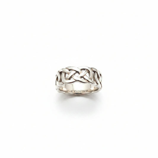 Sterling Silver Celtic Ring RCZ3490 displayed in a Desire ring box, featuring intricate Celtic designs, Celtic sterling silver ring.