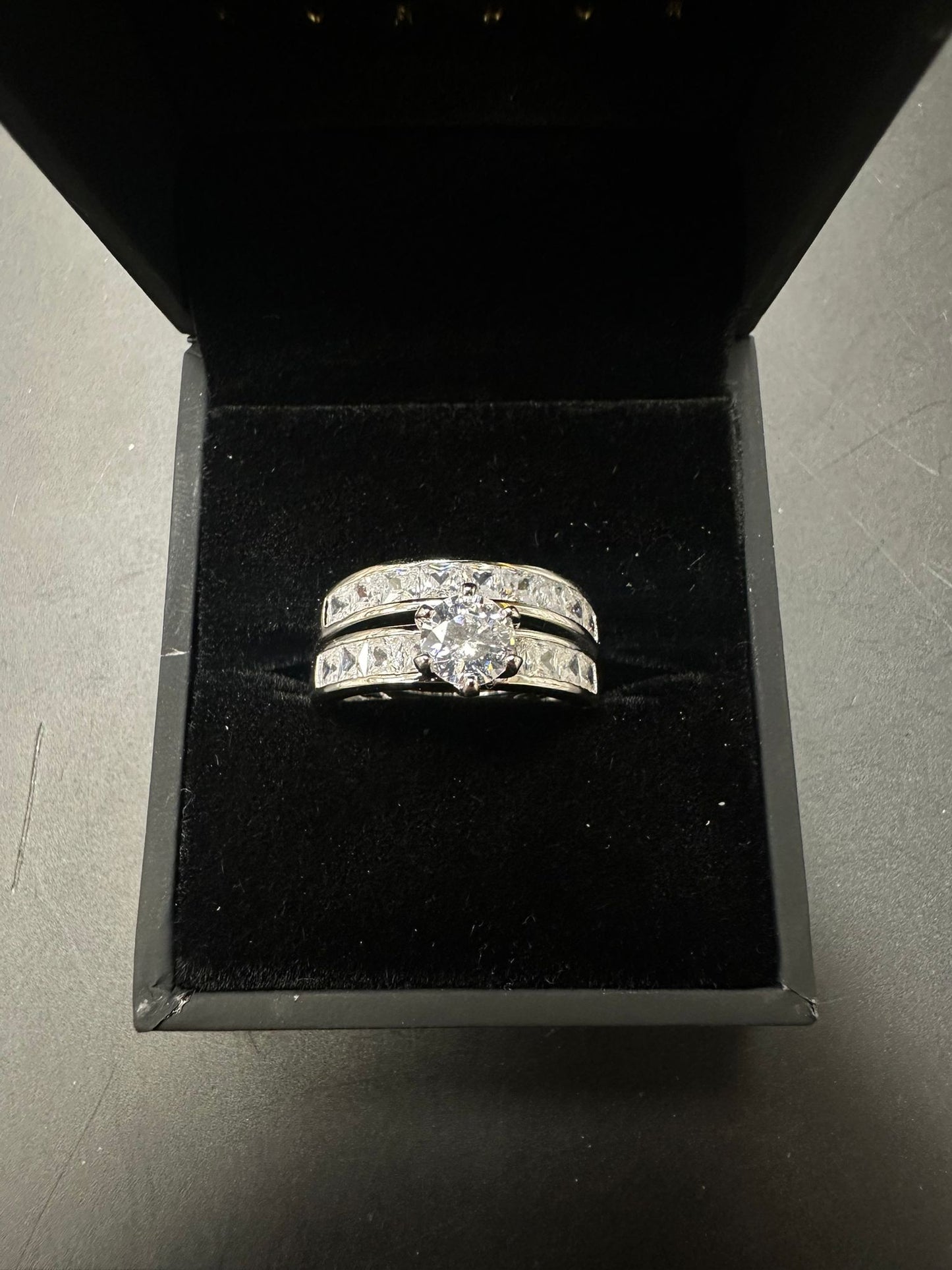 Sterling Silver Double Ring CZ Stone RCZ4002