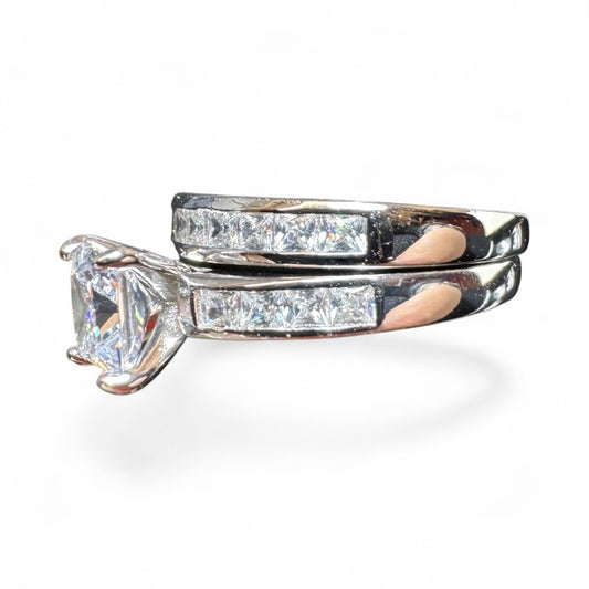 Sterling Silver Double Set Ring CZ Stone RCZ8135