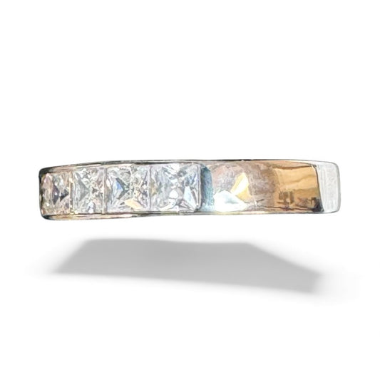 Sterling Silver Half Eternity Ring 3.5 mm Channel Set Princess Cut CZ Stone RCZ9976