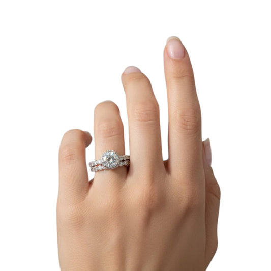 Sterling Silver Double Ring CZ Stone RCZ9988