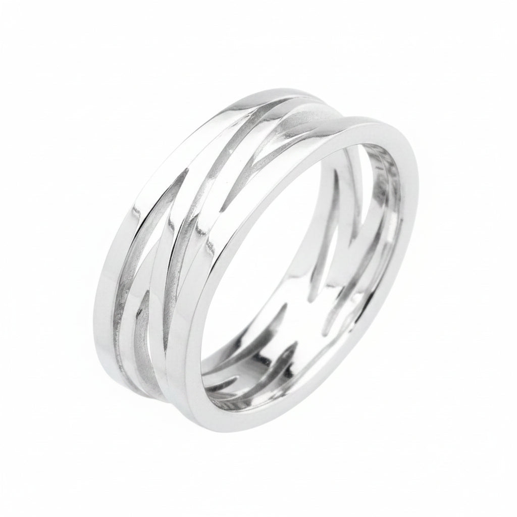 Stylish sterling silver plain ring 6mm featuring a modern design with elegant cutouts.