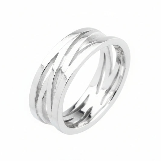 Stylish sterling silver plain ring 6mm featuring a modern design with elegant cutouts.