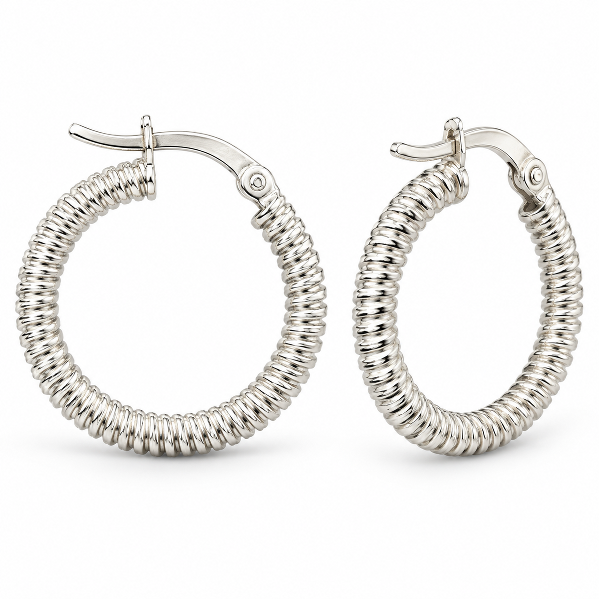 Sterling Silver Ribbed Hoop Earring ECZ3510