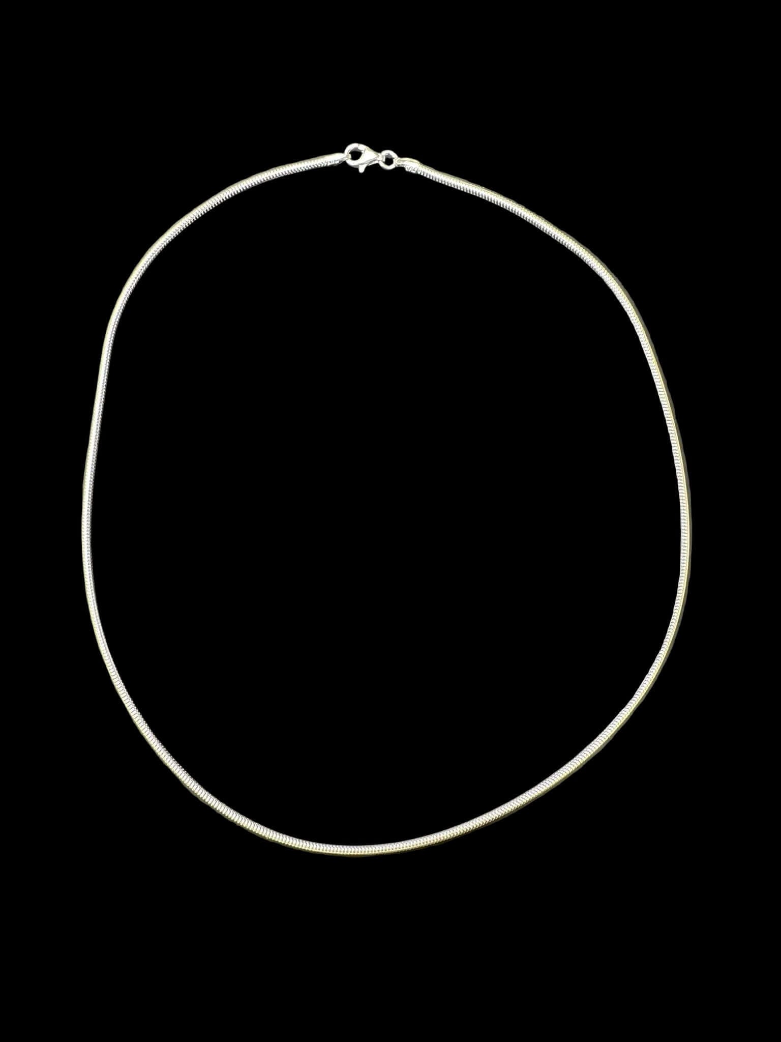 Sterling Silver 1.25 MM Snake Chain CHN3341 displayed on a black background.