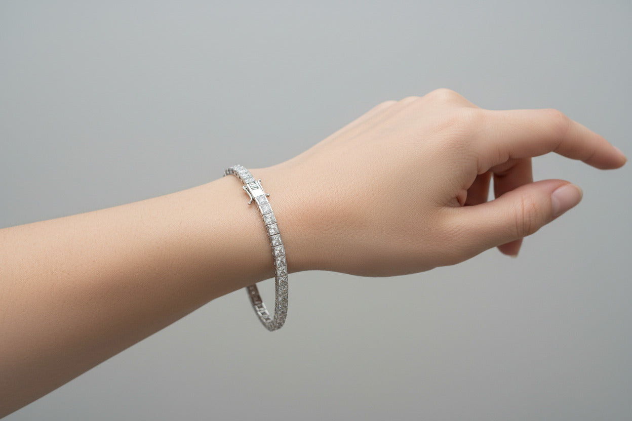 Sterling Silver Tennis Bracelet Square Claw Set BRCZ104