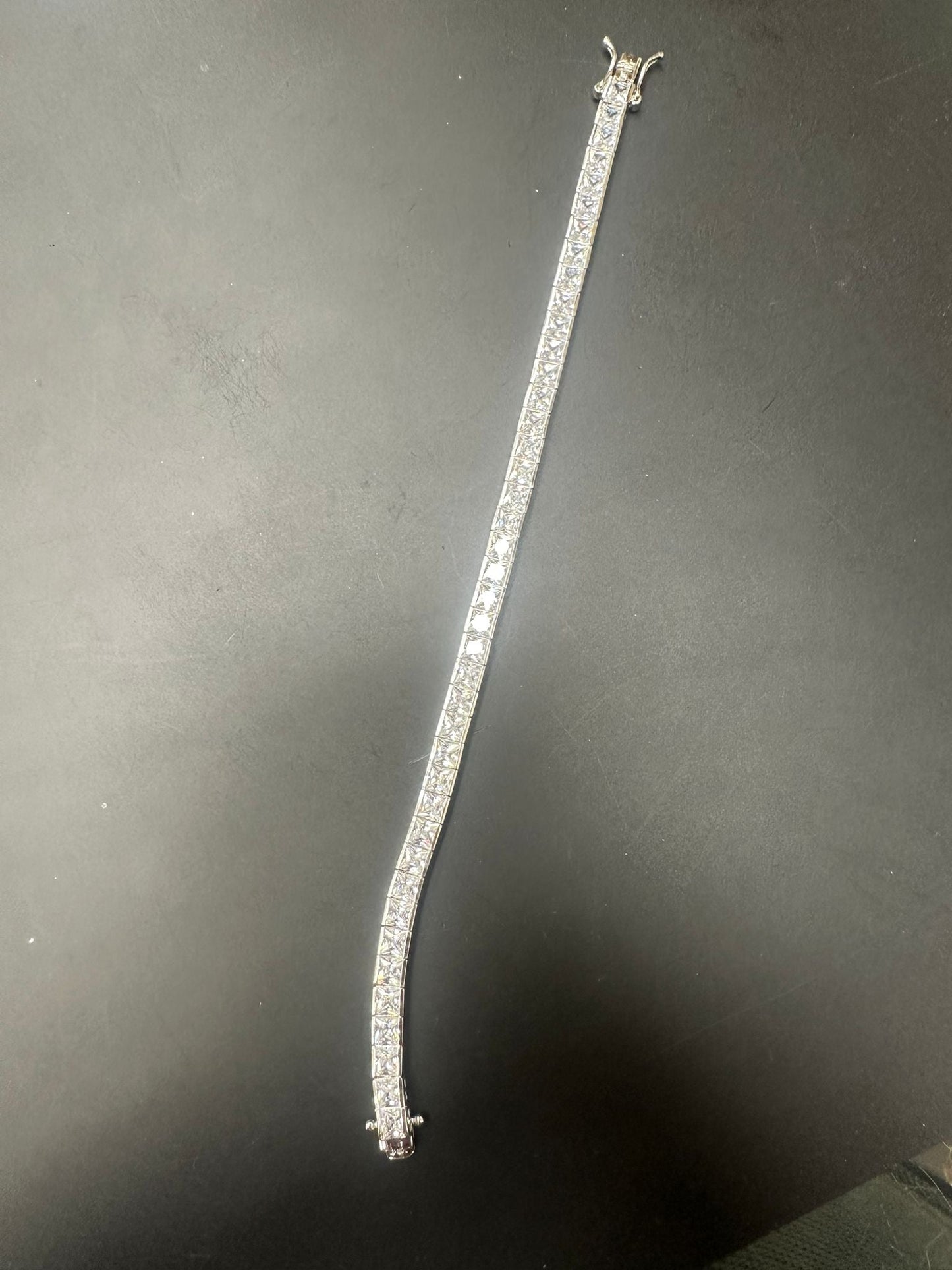 Sterling Silver Tennis Bracelet Square Claw Set BRCZ104