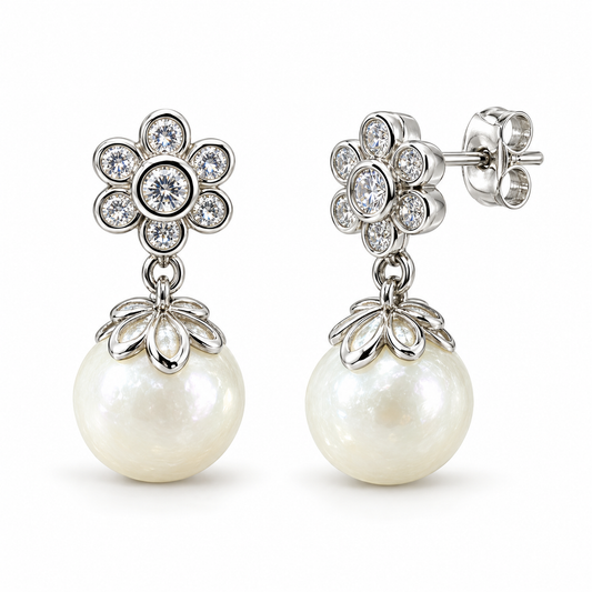 Sterling Silver Pearl Flower Earring Stud ECZ2607167