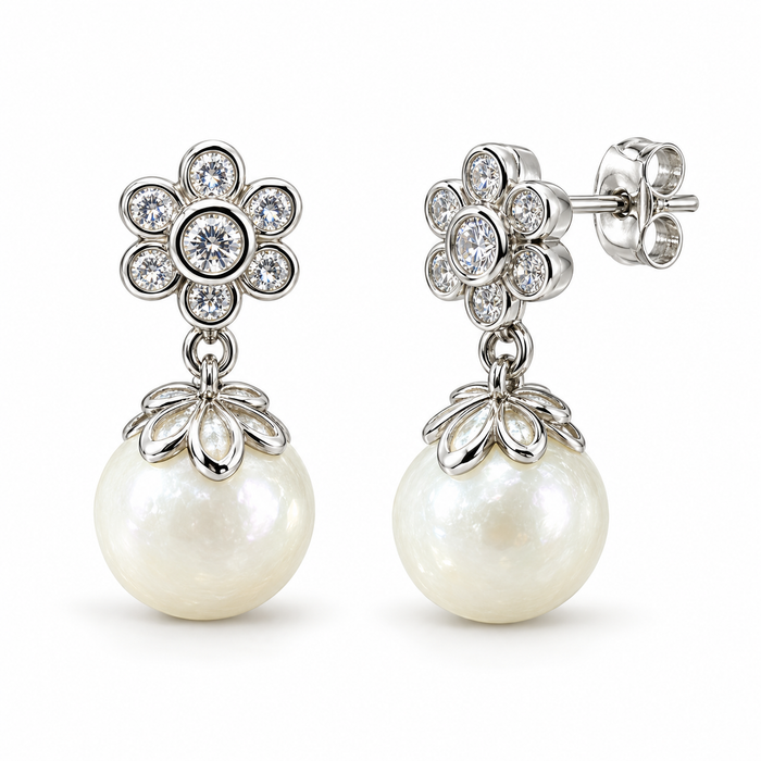 Sterling Silver Pearl Flower Earring Stud ECZ2607167