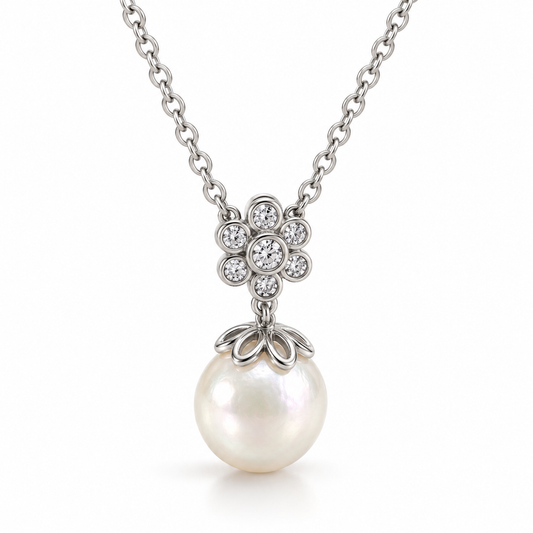 Sterling Silver Pearl Flower Necklace NCZ2607167