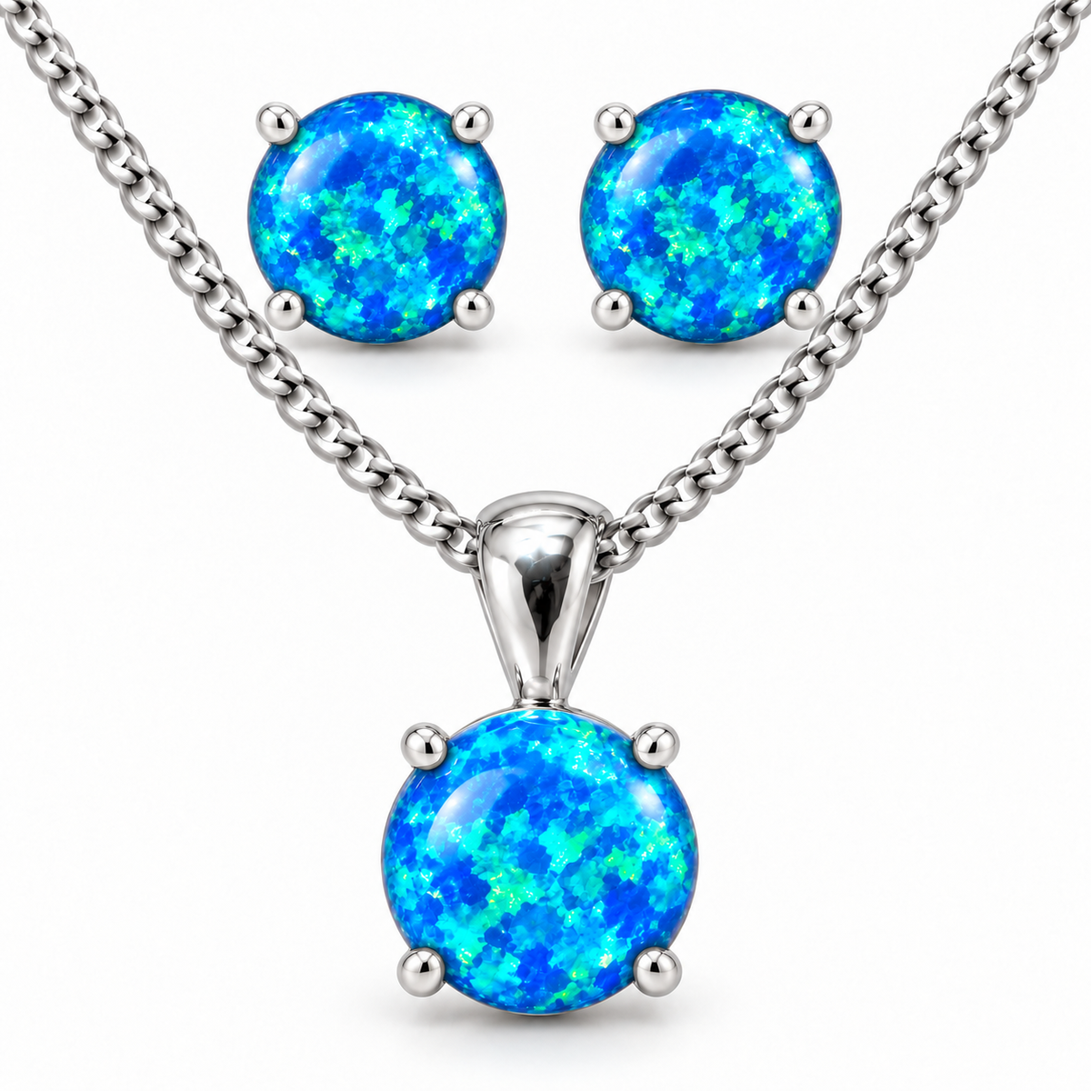 Sterling Silver Opal Necklace-Earring Set NECZ013