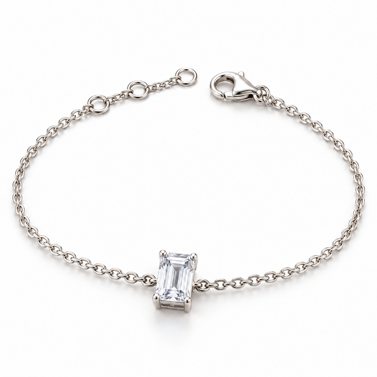 Sterling Silver 6.5"-7" Emerald Cut CZ Stone Bracelet BCZ2004021