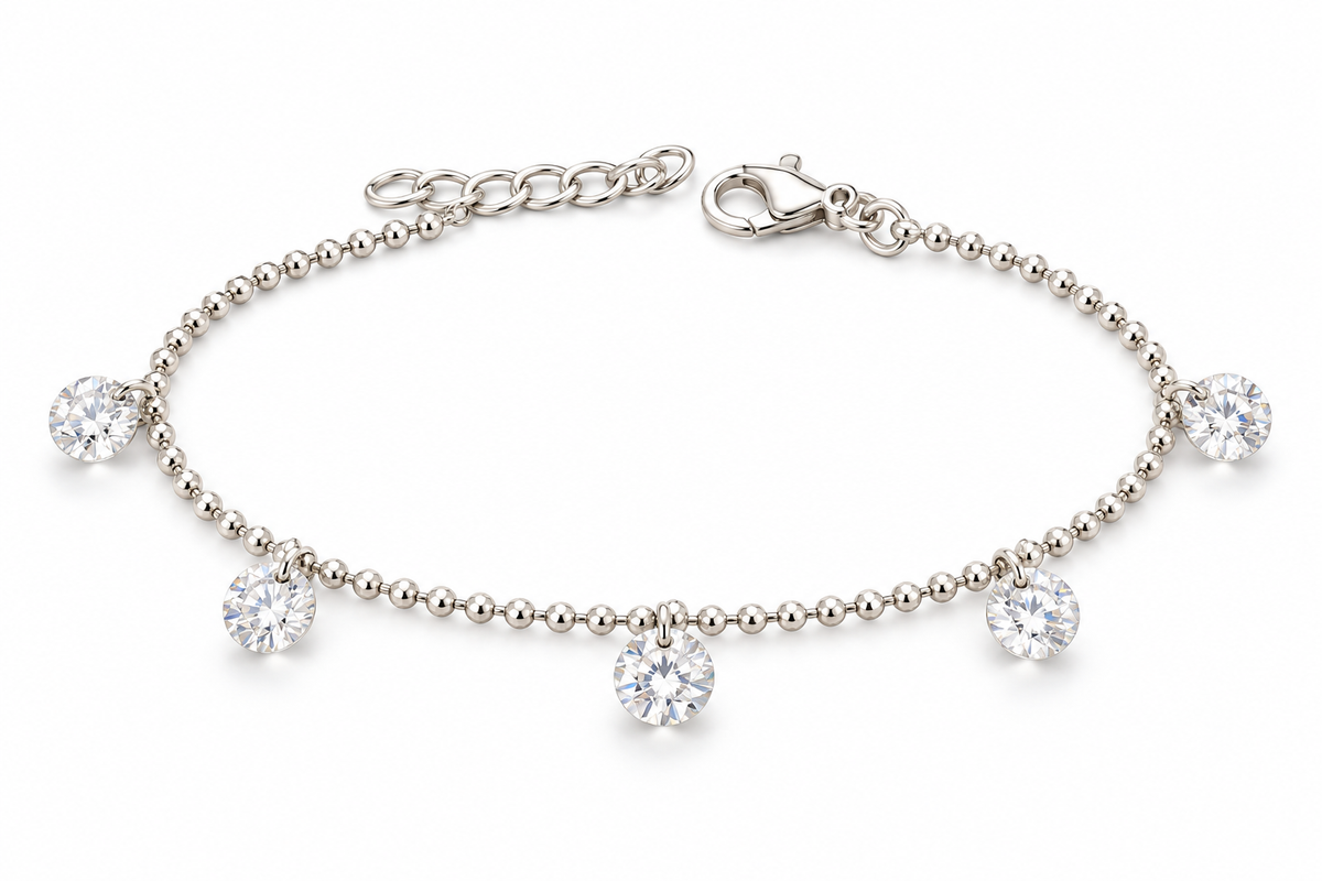 Sterling Silver 6"-7" Ball Bracelet Cz Stone BCZ109166