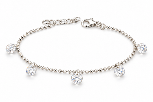 Sterling Silver 6"-7" Ball Bracelet Cz Stone BCZ109166