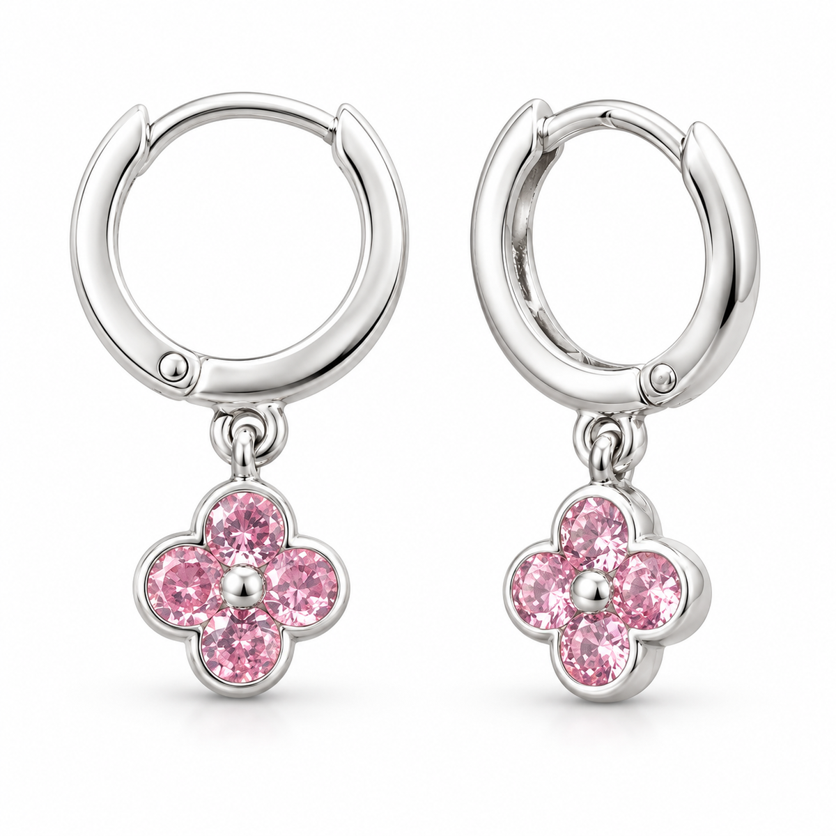 Sterling Silver Flowers Earring CZ Stone ECZ187016