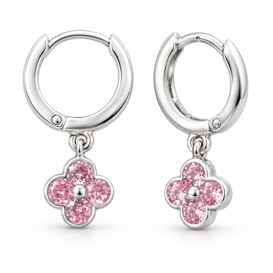 Sterling Silver Flowers Earring CZ Stone ECZ187016