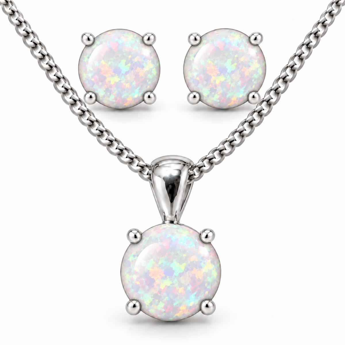 Sterling Silver Opal Necklace-Earring Set NECZ013