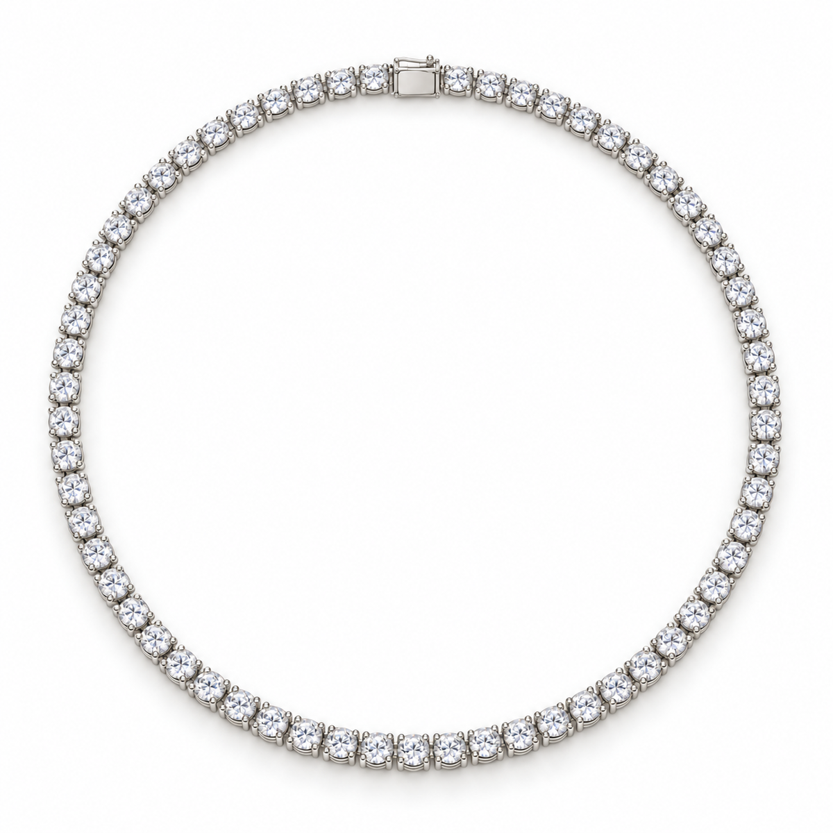 Sterling Silver 3 MM Tennis Necklace Round Claw Set NCZ106
