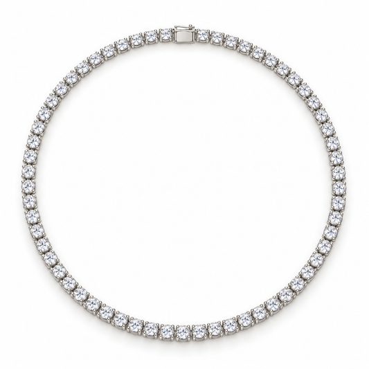 Sterling Silver 3 MM Tennis Necklace Round Claw Set NCZ106