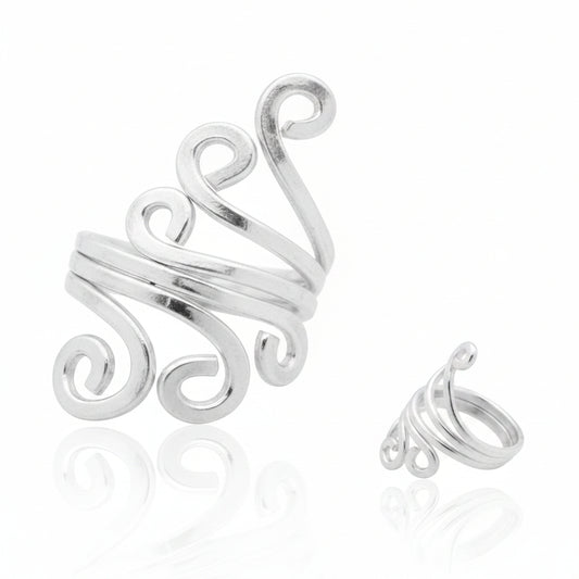 Adjustable sterling silver swirl ring featuring a stylish, plain swirl design, perfect for elegant fashion.