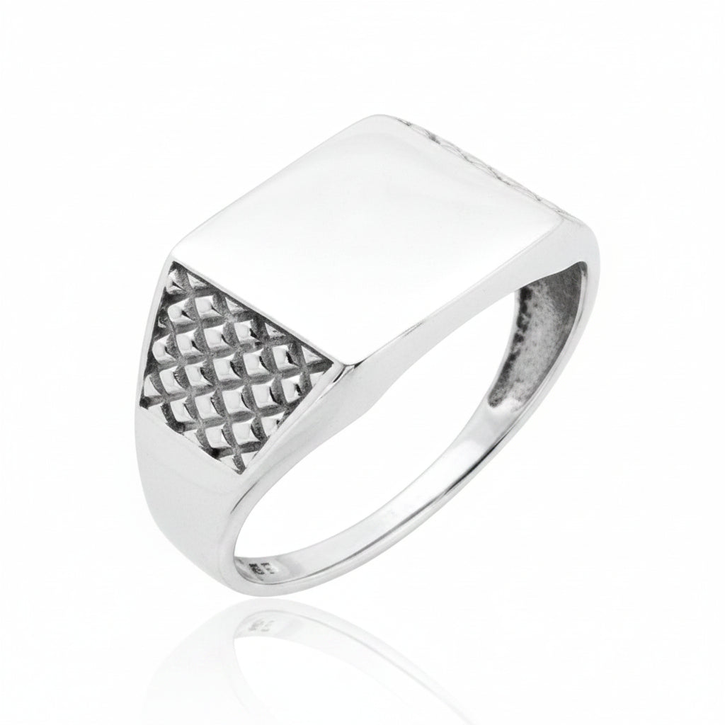 Sterling Silver Signet Ring TQ020010187, 9 mm, featuring a polished and textured design.