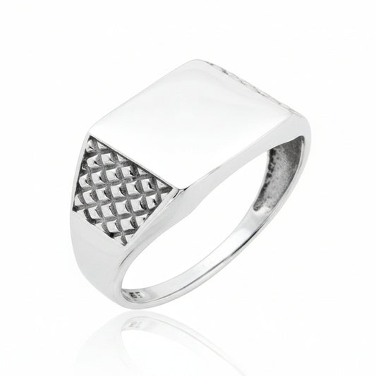 Sterling Silver Signet Ring TQ020010187, 9 mm, featuring a polished and textured design.