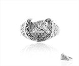 Sterling silver horse ring with intricate designs and a 12 MM horse motif.