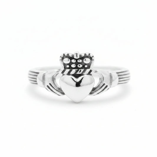 Sterling Silver Plain Claddagh Ring TQ020010504 featuring a heart and crown design, 11mm size, sterling silver claddagh ring.