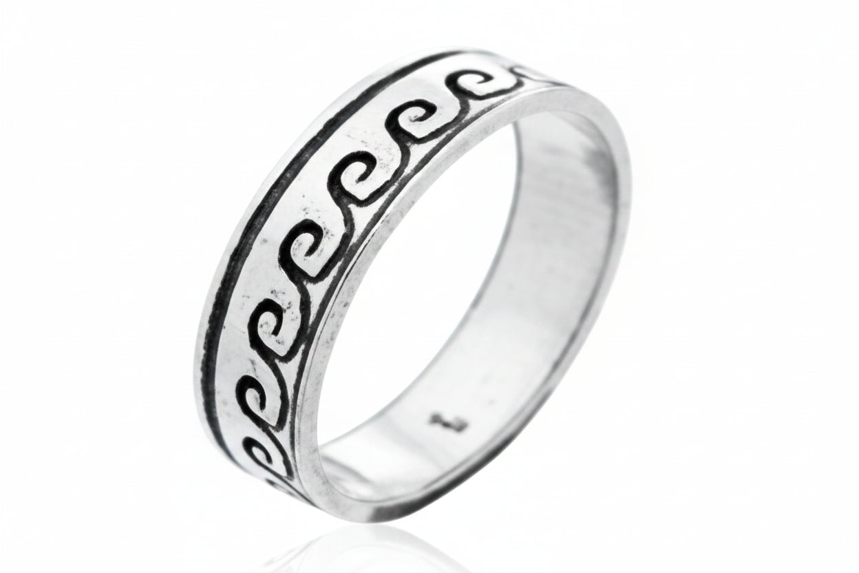 Sterling Silver Plain Wave Pattern Ring TQ020600001 with 5 MM thickness, featuring a plain wave pattern sterling silver ring design.