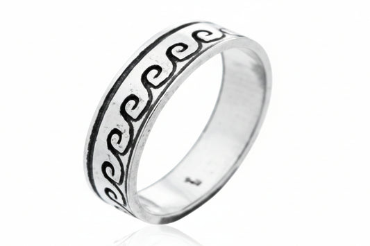 Sterling Silver Plain Wave Pattern Ring TQ020600001 with 5 MM thickness, featuring a plain wave pattern sterling silver ring design.