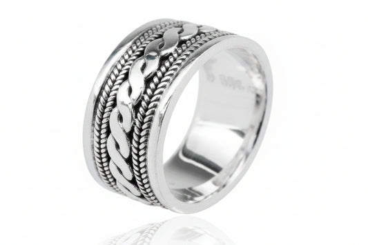 Sterling Silver Braided Pattern Ring TQ020680053, 9mm sterling silver braided ring.