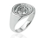 Sterling Silver Eye Of Horus Ring displayed with a round design and polished finish, 12 mm.