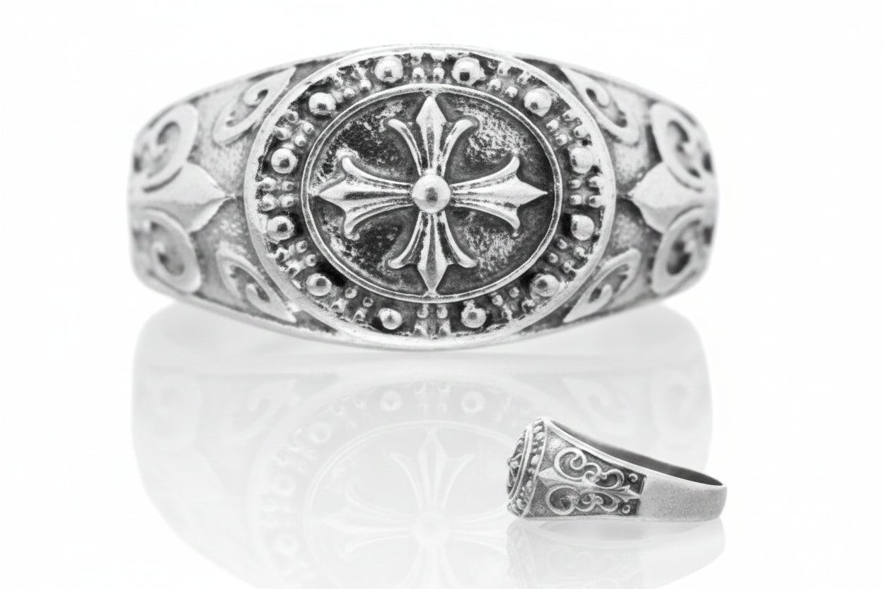Sterling Silver Templar Cross Ring TQ021270551 displayed with intricate detailing, featuring a distinctive cross design.