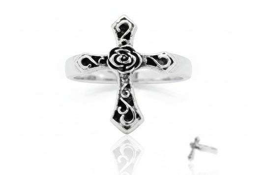 Sterling Silver Cross Ring TQ021620380 with intricate design, 23 MM, showcasing the sterling silver cross ring.