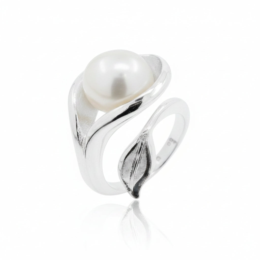 Sterling Silver Pearl Ring TQ121150065 featuring a lustrous pearl on a sleek silver band.