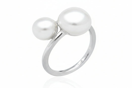 Sterling silver double ball ring featuring two elegant balls measuring 8 x 10 mm, perfect for stylish accessories.