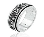 Sterling Silver Plain Pattern Spinner Ring TQ230600006, 10mm wide with intricate black pattern.