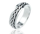 Sterling silver spinner ring 6mm with a braided design, perfect for stylish jewelry options.