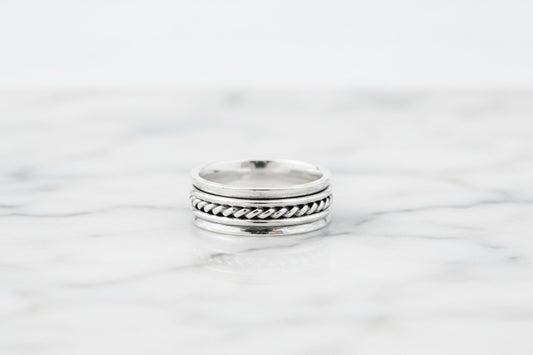 Sterling Silver Spinner Ring TQ230900022 featuring braided design, 6 mm width, perfect for stylish jewelry lovers.