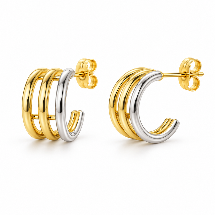 Sterling Silver Two Tone Triple C Shape Stud Earring ECZ1861332