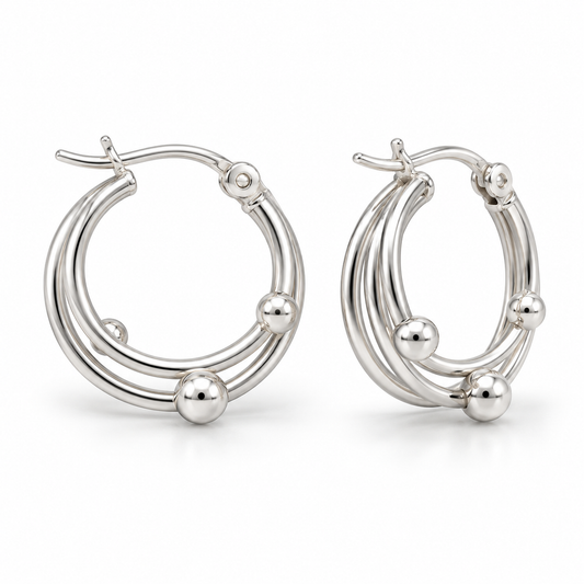 Sterling Silver Layered Ball Hoop Earring ECZ184522