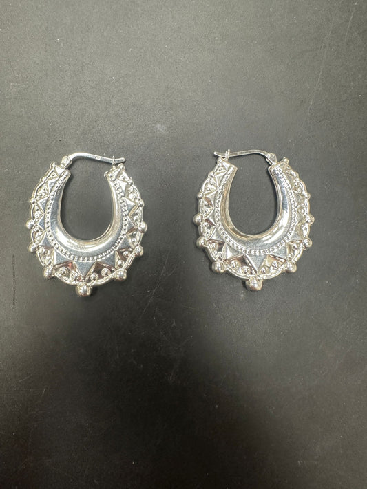 Sterling Silver Vintage Spike Creole Hoop Earrings EP9104S
